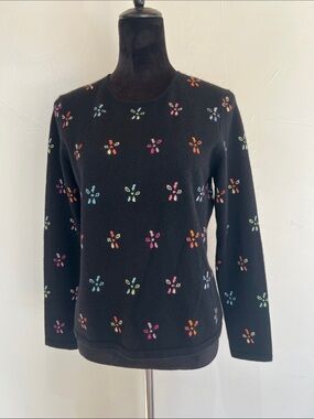 Talbots Cashmere Crewneck Sweater Floral playful layer